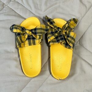 Yellow Plaid Slide Sandals